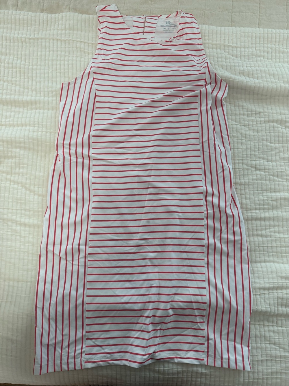 Southern Tide White Dress with Red Stripes